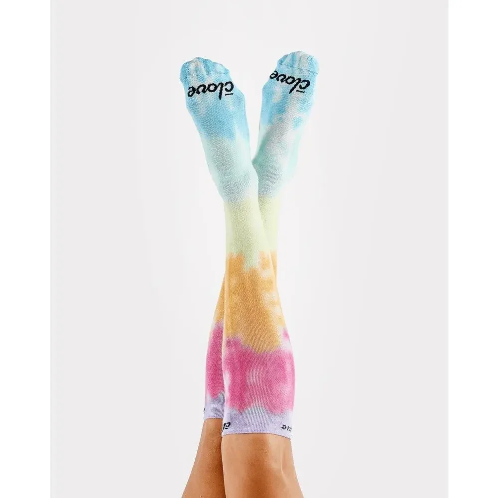 Clove Shoes Knee High Compression Socks Rainbow Tie Dye NEW Small